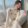 Fashion-Knitting Sweater Maxi Dresses for Women Female Korea Style Slim Embroidery Wool Long Sleeve Woman Dress Party Autumn Winter