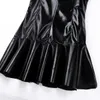 Dames Dames Mode Cocktail Party Jurken WetLook Babydoll PU Lederen Hoge Kraag Bodemflare Mini Dress Dance Clubwear 210302