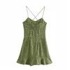 Dress Green Leopard Drukuj Slip Mini Kobieta Wzburzyć Backless Sexy Krótki Es Kobiety Vintage Summer ES 210519