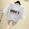 Wwenn letter cópia camiseta mulheres manga curta o pescoço solto tshirt verão moda tee femme tops cinza branco 210507