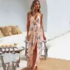 Diiwii kvinnlig kvinna sommar boho maxi lång klänning kväll fest strand sundress blommig halter tjej vän x0521