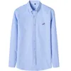 5xl Högkvalitativ 100% bomull Oxford Mens Plaid Shirts Man Broderi Casual Långärmad tröja för män Vit Blå Klänningskjorta P0812