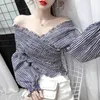 Damesblouses Shirts Elegante Vrouwen Off Shoulder Chiffon Blouse Mode Effen Kleur Geplooid Sexy Shirt 2022 Womens Office Street Tops en