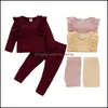 Clothing Sets Baby & Kids Baby, Maternity Girls Solid Color Outfits Children Ruffle Sleeve Pit Stripe Bow Tops+Pants 2Pcs/Set Spring Autumn