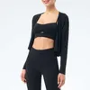 L-048 Mujeres Yoga Deportes Top Suelto Casual Correr Fitness Gimnasio Ropa Mujer Camiseta Manga larga Abrigo Falda de una pieza Cubierta de glúteos Falda de vendaje