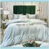 Sängkläder levererar textilier hem trädgårdsbyte uppsättningar 4PCS Ice Silk Set Nordic 29 Färg Broderi Quilt Er Bed Sheet Pillowcase för Queen Kin