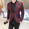 Men's Suits & Blazers Mens Blazer Luxury Prom Men Embroidered Wine Red Long Sleeve Coat Homme Slim Fit Stage Jackets290O