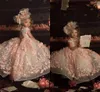 Leuke Floral Meisjes Pageant Jurken Kant Applicaties Korte Mouw Bloem Meisje Jurk voor Bruiloft Juweel Hals Puffy Princess Dancing Party Gown Christmas Al8823