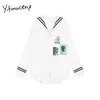Yitimuceng молния блузка женские рубашки свободные белые весенние мода корейский с длинным рукавом моряк воротник колледж стиль новейшие 210601