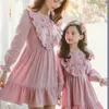 Mother Daughter Dress Embroidery Long Sleeve Princess Parent-child Clothing Family Outfit E011 210610