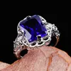 Trouwringen Klassieke Donkerblauwe Vierkante Steen Voor Vrouwen Holle Zilveren Kleur Ring Prinses Luxe Sieraden Engagement Charm Gift9882476