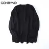 Gonthwid Ripped förstörda hål Distressed Tröjor Mens Stickad Pullover Tröja Man Hip Hop Fashion Loose Sweater Streetwear 210929