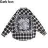 Bandana xadrez Street Camisa Homens Manga Longa Checkered Hip Hop Homens Camisas Streetwear Roupas 210603