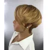 Miel blonde / noir court wavy bob pixie cut perruque coupé non dentelle avant perruques de cheveux humains indiens avec frange pour femmes