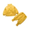 Winter 12M 24M 2 3 4 5 6 Years 80-120cm Children Clothing Solid Padded Jacket + Pants 2 Pcs Set For Kids Baby Boys Girls 210529