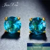 Stud JUNXIN Mystic Multicolor Zircon Round Earrings For Women Yellow Gold Filled Purple Green Blue Stone Wedding Female1