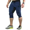 Men's Cotton Casual shorts 3/4 Jogger Capri Pants Breathable Below Knee Short Pants with Three Pockets P0806