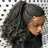 180 Density Full 24inches Black/Brown /Burgundy Box Braids Wig Fully Hand Ponytail Synthetic Lace Front Braided Wig With Curly Tips