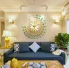 家のリビングの室の装飾Diy時計の飾り飾りのための大型3Dゴールドダイヤモンド孔雀の壁掛けの金属の時計