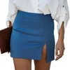 Été fendu bleu Denim jupe femmes Sexy décontracté taille haute jupe crayon maigre élégant Vintage irrégulière mince Mini jupe nouveau D30 X0428