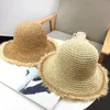 Donne di estate Crochet Knit Cappello di Paglia Largo Bordo Ondulato Protezione Solare Beach Cap Sunhat Outdoor Anti Uv Bowknot Cappello di Paglia Sun Panama1