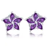 Sterling Silver Earrings Stud Purple Crystal Flower Zircon Diamond Earring for Women Anniversary Gift 18K White Gold Plated