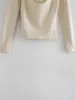 Elegante Frauen Beige Pullover Mode Damen Chic Solide Strick Tops Streetwear Weibliche Süße Quadrat Kragen Pullover 210427