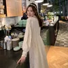 Vestido de fada de renda vintage vestido branco midi mulheres doce manga longa primavera elegante designer feminino vestuário festa de casamento 210604
