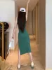 y2k long bodycon dress with slit sexy sleeveless midi women summer green sling high waist 210604