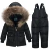 Kids Baby Coat Girl Boy 2 to 4y Fur Hooded Coat Ski Snow Suit Jacket Bib Pants Overall Winter Down Clothes Sets2255632