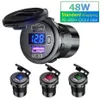 48W Tipo 12V / 24V C PD + QC3.0 Tomada mais clara do carro WHIT LED Voltímetro Interruptor USB Car Charger Universal Motocicleta Caminhão Soquete SUV