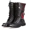 Botas de couro masculino botas Mid-bezerro Militar combate gótico cinto punk homens sapatos táticos exército boot 211022