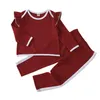 Zimowe dzieci Zestawy Dorywczo Z Długim Rękawem O Neck Ruffles Koszulka Czerwone Spodnie Cute 2 sztuk Chłopcy Odzież 0-24m 210629