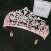 Barokowa Vintage Róża Złoty Kolor Kryształowy Kwiaty Bridal Tiaras Korony Koronki Korony z Grzebień Wesele Akcesoria do włosów 210707