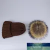 Girl Pom Pom Beanie Warm Knitted Bobble Fur Pompom Hat and Scarf Set Children Real Raccoon Fur Pompon Winter Hat Skullies Factory price expert design Quality Latest