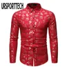 Red Christmas Shirt Men Casual Xmas Gift Printed Mens Long Sleeve Shirt Button Down Dress Shirts Top Blouses Chemise Homme 210528