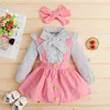 Baywell Toddler Girls Одежда для одежды Весна осень с длинным рукавом в горошек Top + твердое цветовое подвеска юбка для волос 211224