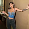 Fashion Ladies Camis Runway Jeans Crop Top Luxury Blue Sexy Celebrity Party Club Vest 210326