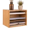 Bamboo Desktop Organizer File Sorter Desk arrangörer 5 Tier brevbricka med 4 Justerbara hyllor för kontor Stationära leveranser 36x25x26cm