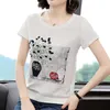 طباعة يزين t-shirt الكورية نمط الصيف قمم زائد الحجم t المرأة عارضة الزى الإناث قصيرة الأكمام المحملة فام 210615