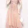 Haute qualité maille broderie robe femmes coréen mode Design a-ligne es printemps Chic Streetwear longue 210603