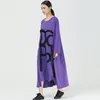 [EAM] Women Purple Big Size Printed Long Dress Round Neck Long Sleeve Loose Fit Fashion Spring Autumn 1DD5919 210512