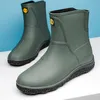 Winter Middle Tube Mens Waterproof Shoes Add Fur Keep Warm Non-slip Rain Boots Slip On Resistant Safety Rubber Shoes Size 39-44