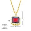 Mens Square Ruby Pendant Necklace Gold Box Chain For Men Fashion Hip Hop Necklaces Jewelry