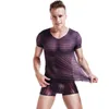 Men's Tank Tops Men Sexy Male Sex Underwear Stripe See Through Gay Clothing Mesh Shirts Man Clothes Undershirts Vest235a