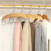 Trä halsdisplay hyllband bälten hnager rostfritt stål 6-håls kläder byxor hängare closet arrangör magiska kläder rack 210702