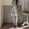 2 Piece Top and Shorts Sets Women Summer Chic Tie-dye Long-sleeve Shirt High Waist Casual Suit Two Outfit 210601