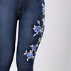 QNPQYX Womens New Arrival Kwiat Haftowane Jeans Moda Kobiety Jakość Denim Pant Blue Slim Dżinsy Rozmiar S-3XL