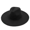 Simple Style britannique hiver laine flet solide classique fedoras casquette hommes femmes panama jazz chapeau 9.5CM large bord grand Fedora