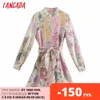 Tangadaファッション女性花プリントシャツのドレススラッシュ長袖カジュアル女性ショートドレスVestidos de Mujer 5z90 210609